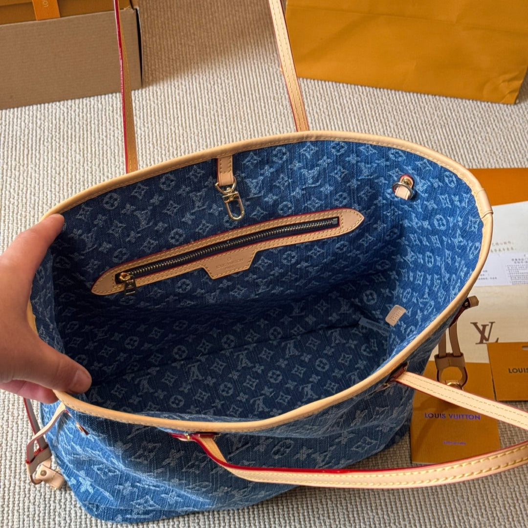 Denim embossed medium shopping bag