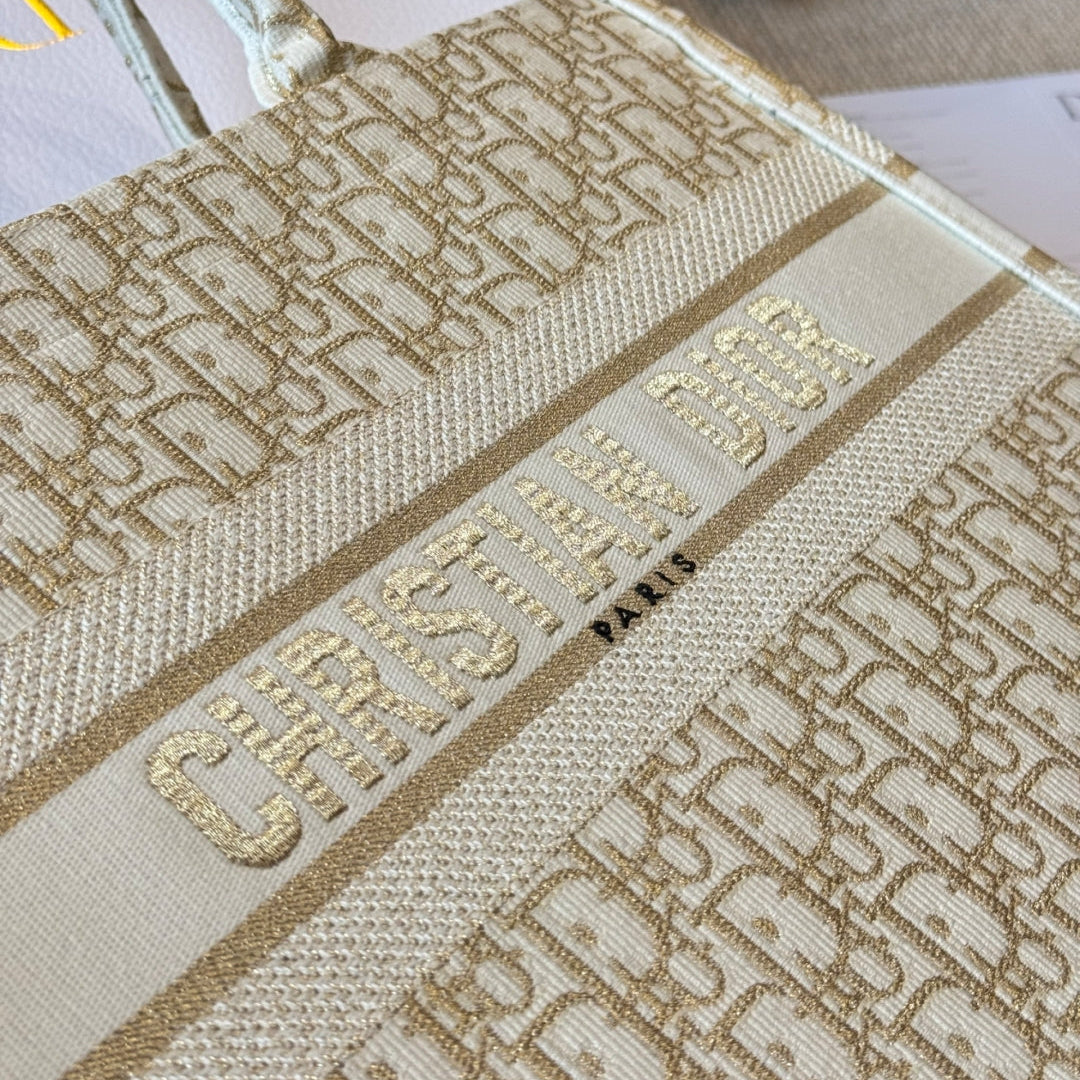 Gold Embroidery Medium Book Tote Bag
