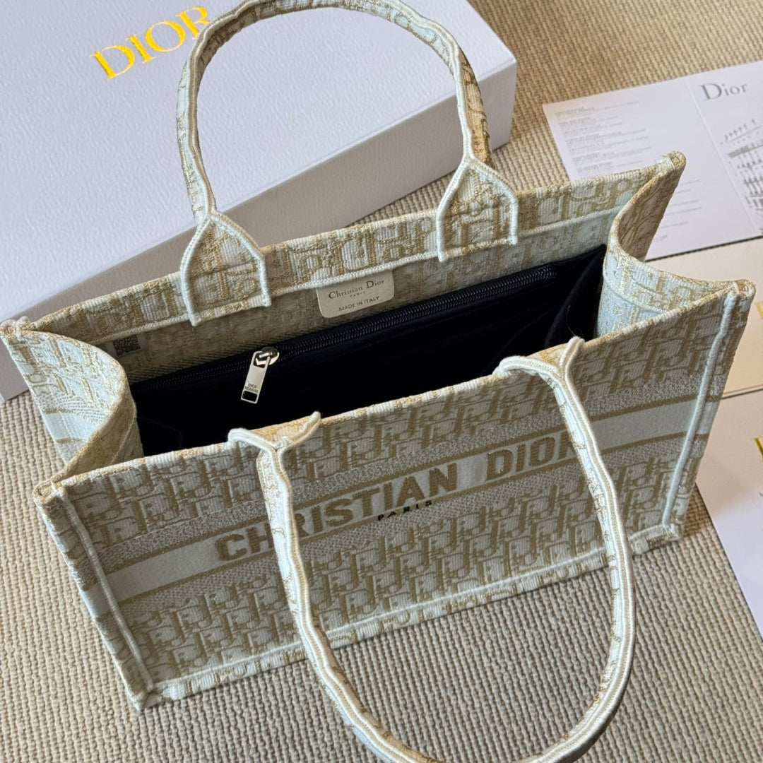 Gold Embroidery Medium Book Tote Bag