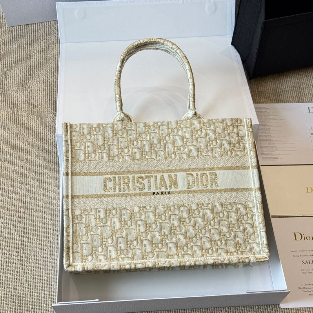 Gold Embroidery Medium Book Tote Bag