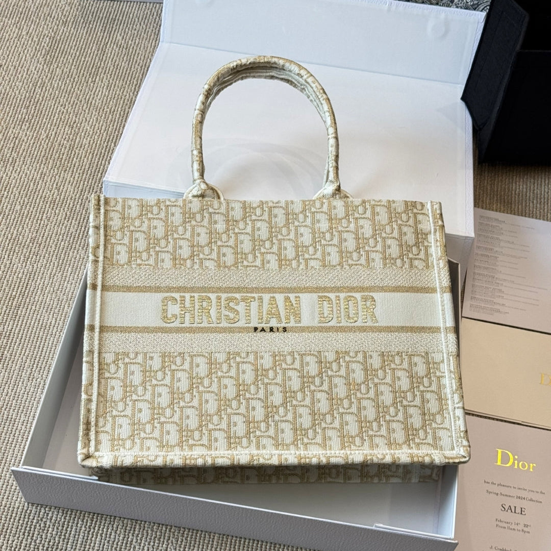 Gold Embroidery Medium Book Tote Bag