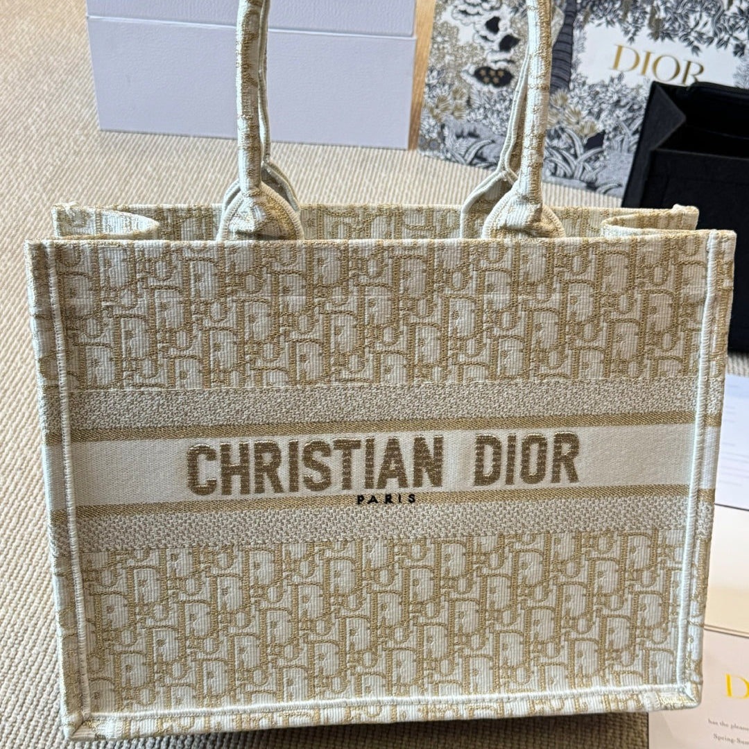 Gold Embroidery Medium Book Tote Bag