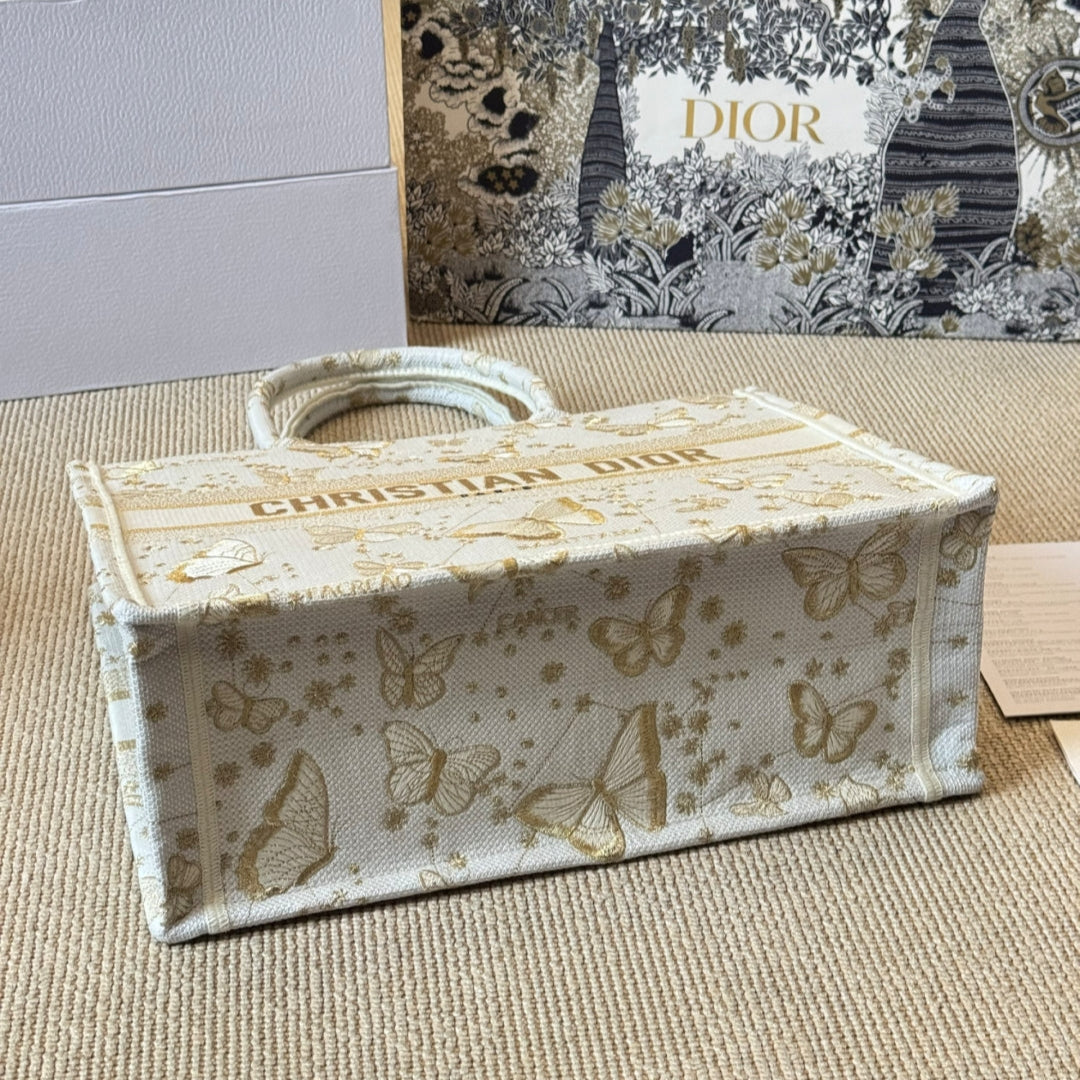 Gold Butterfly Embroidery Medium Book Tote Bag
