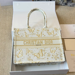 Gold Butterfly Embroidery Medium Book Tote Bag