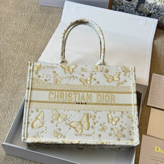 Gold Butterfly Embroidery Medium Book Tote Bag
