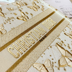Gold Butterfly Embroidery Medium Book Tote Bag