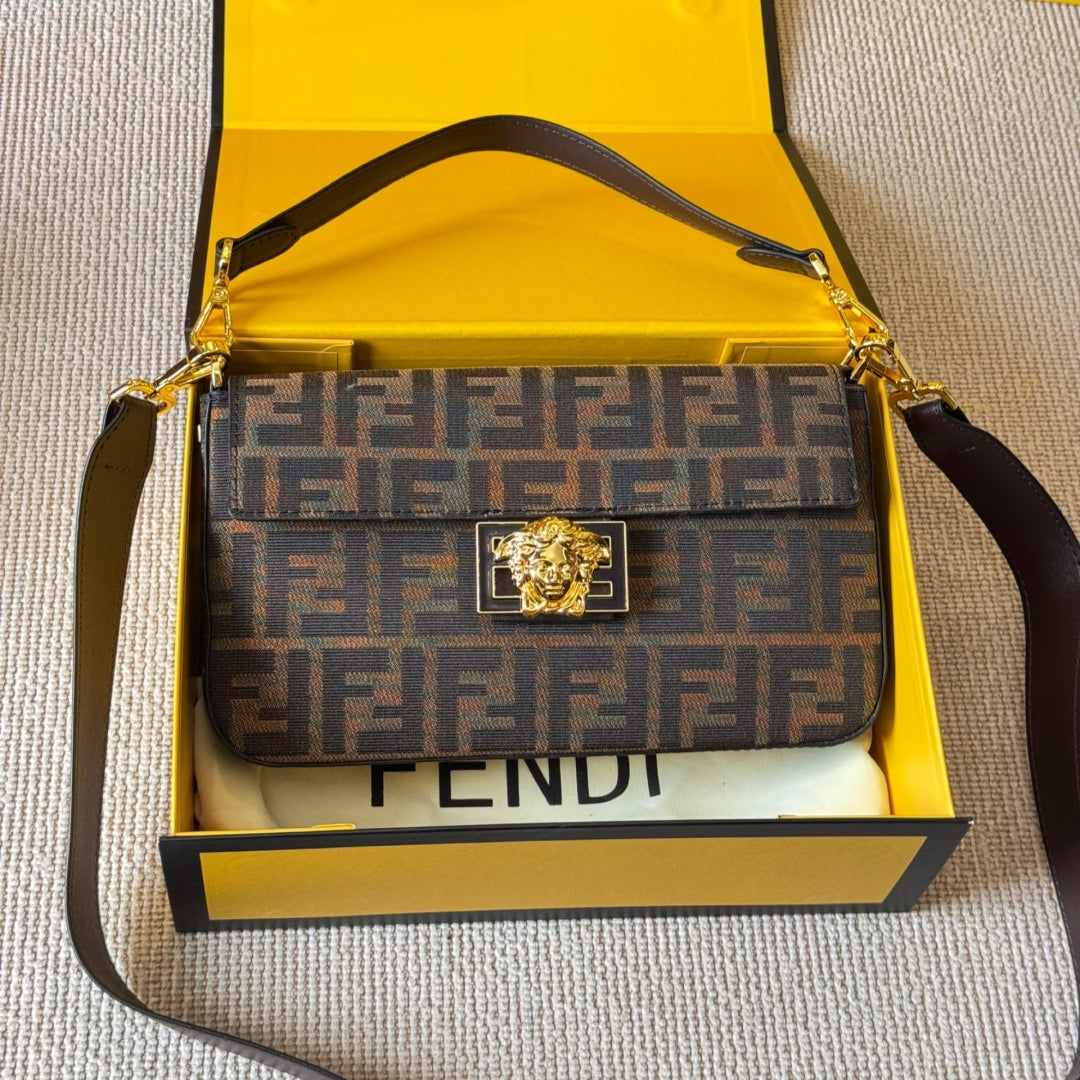 Vintage embossed metal buckle baguette bag