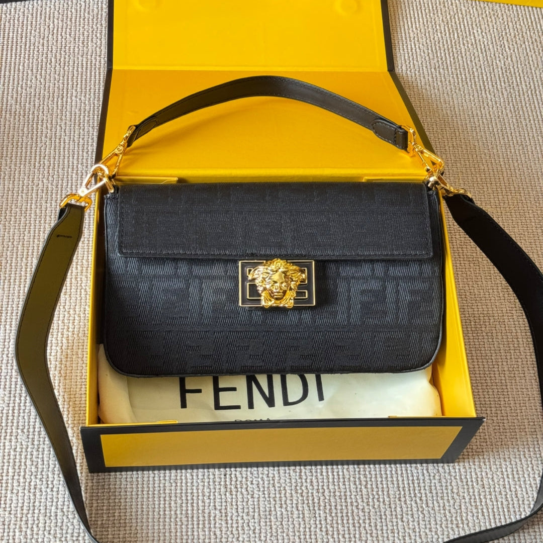 Vintage embossed metal buckle baguette bag