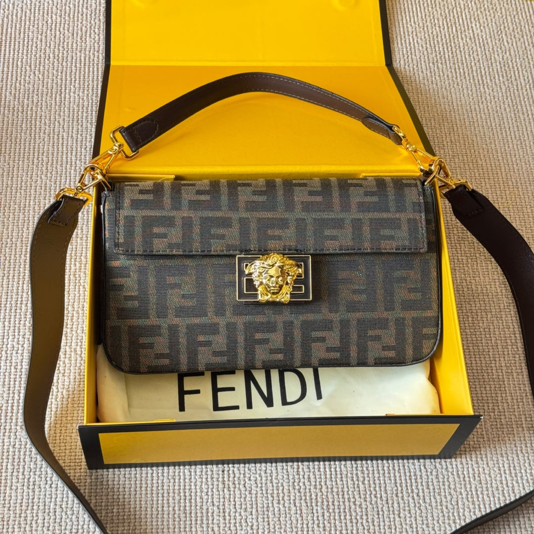 Vintage embossed metal buckle baguette bag