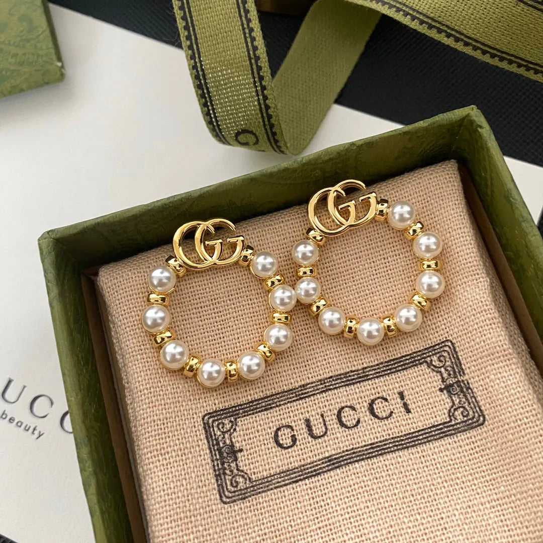 Pearl circle drop earrings