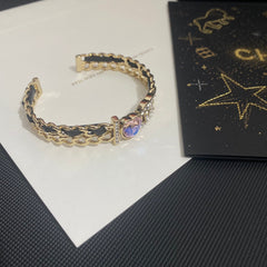 Pink Heart Crystal Open Bracelet