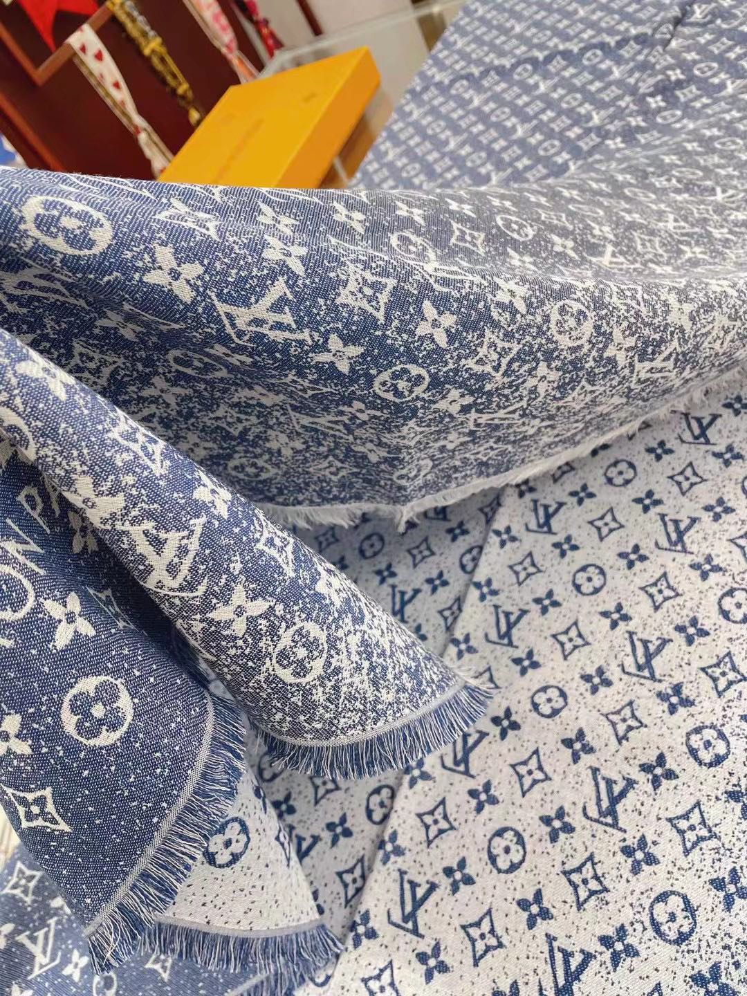 Gradient printed silk cotton and wool blend scarf