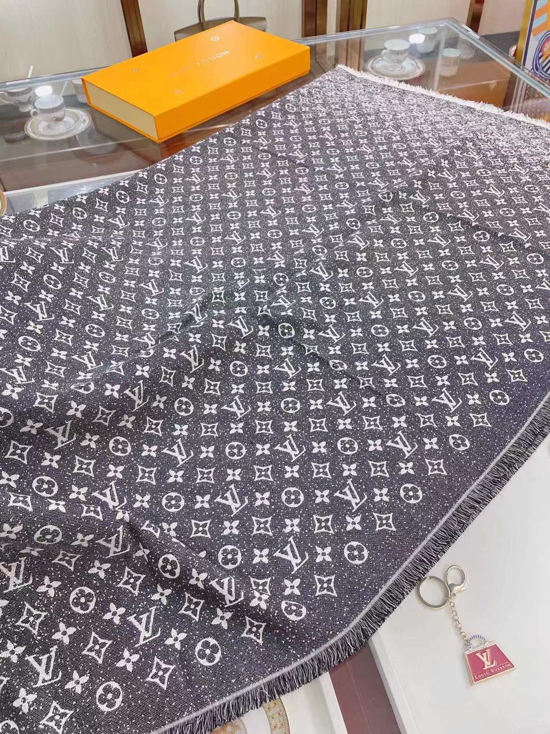 Gradient printed silk cotton and wool blend scarf