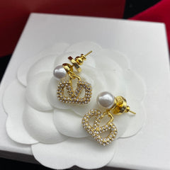 Mini Pearl and Diamond Drop Earrings