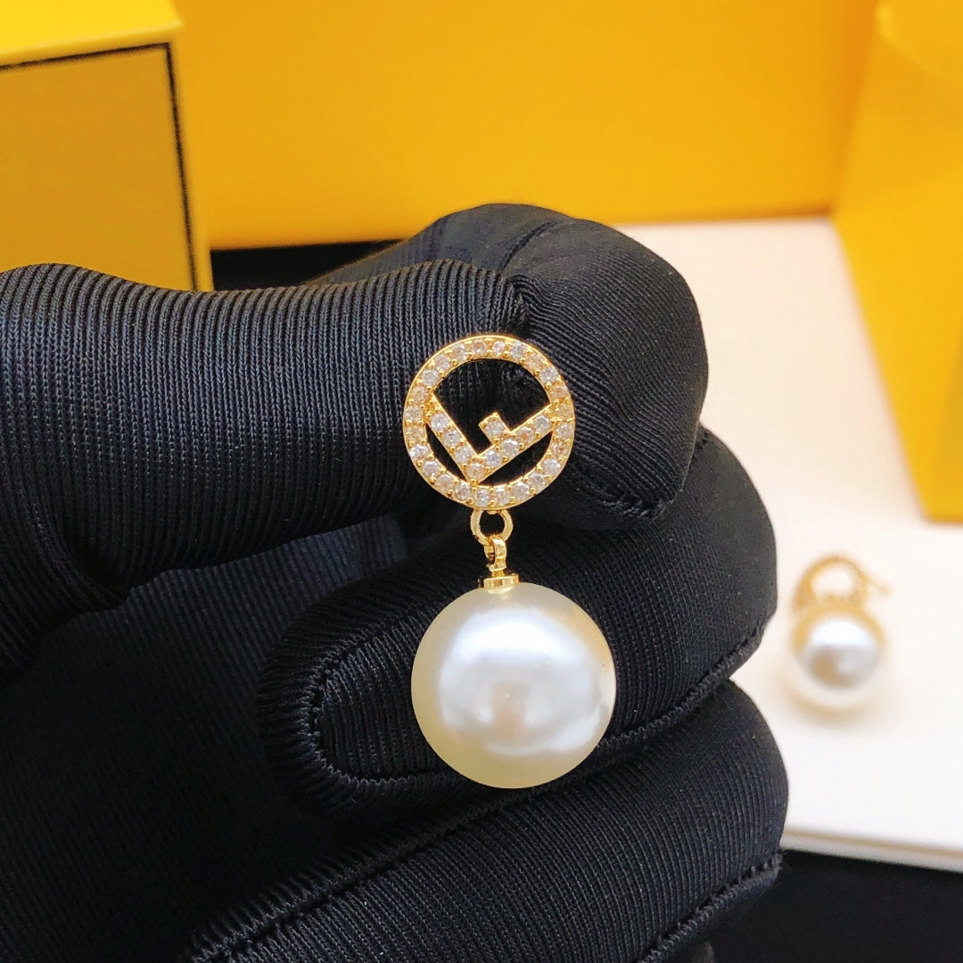 Diamond Pearl Drop Earrings