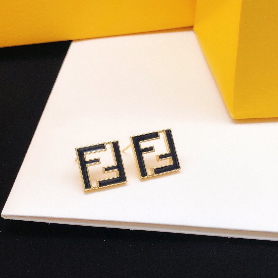 Vintage Black Enamel Stud Earrings