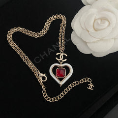Red Gemstone Heart Hollow Necklace