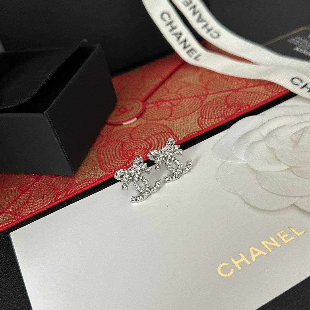 Full Diamond Bow Letter Earrings