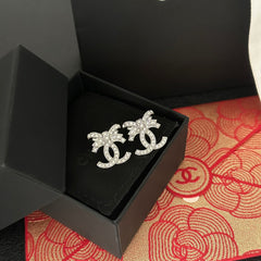 Full Diamond Bow Letter Earrings
