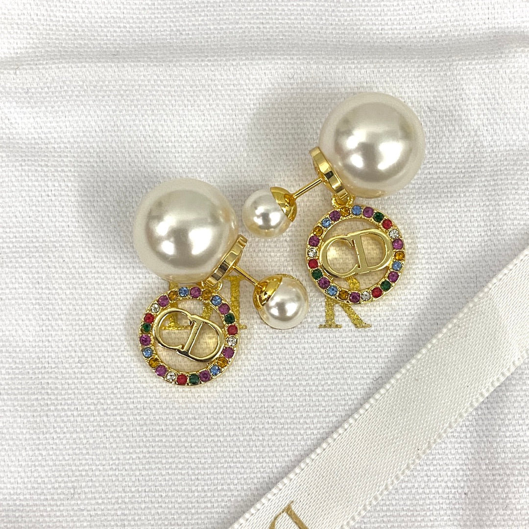 Colorful Rhinestone Pearl Earrings