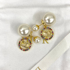 Colorful Rhinestone Pearl Earrings