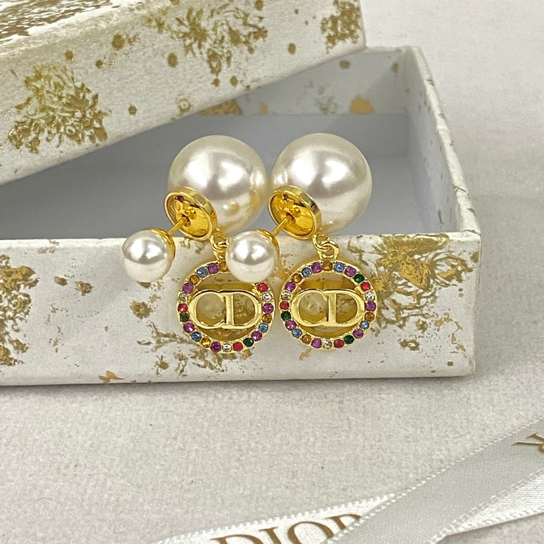 Colorful Rhinestone Pearl Earrings