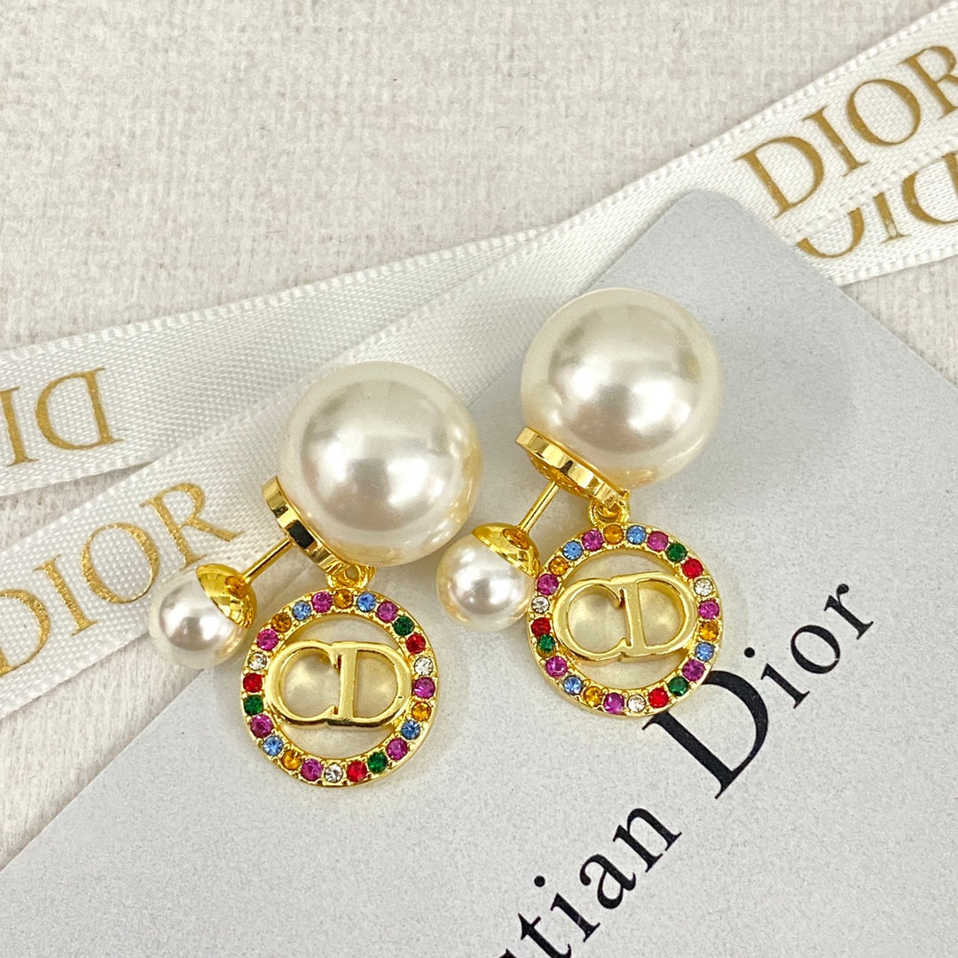 Colorful Rhinestone Pearl Earrings