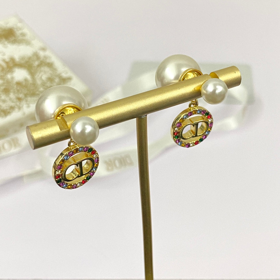 Colorful Rhinestone Pearl Earrings