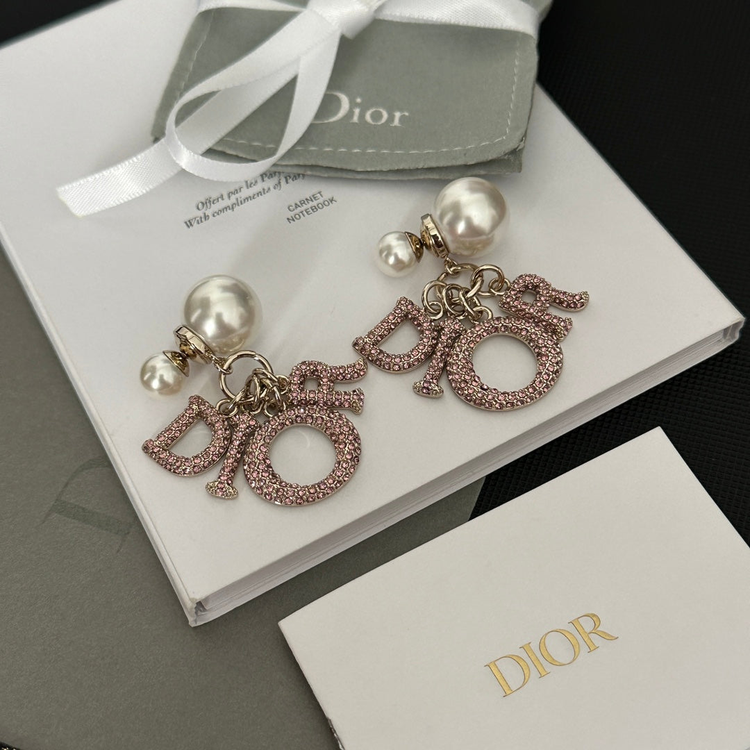Pink Diamond Pearl Earrings