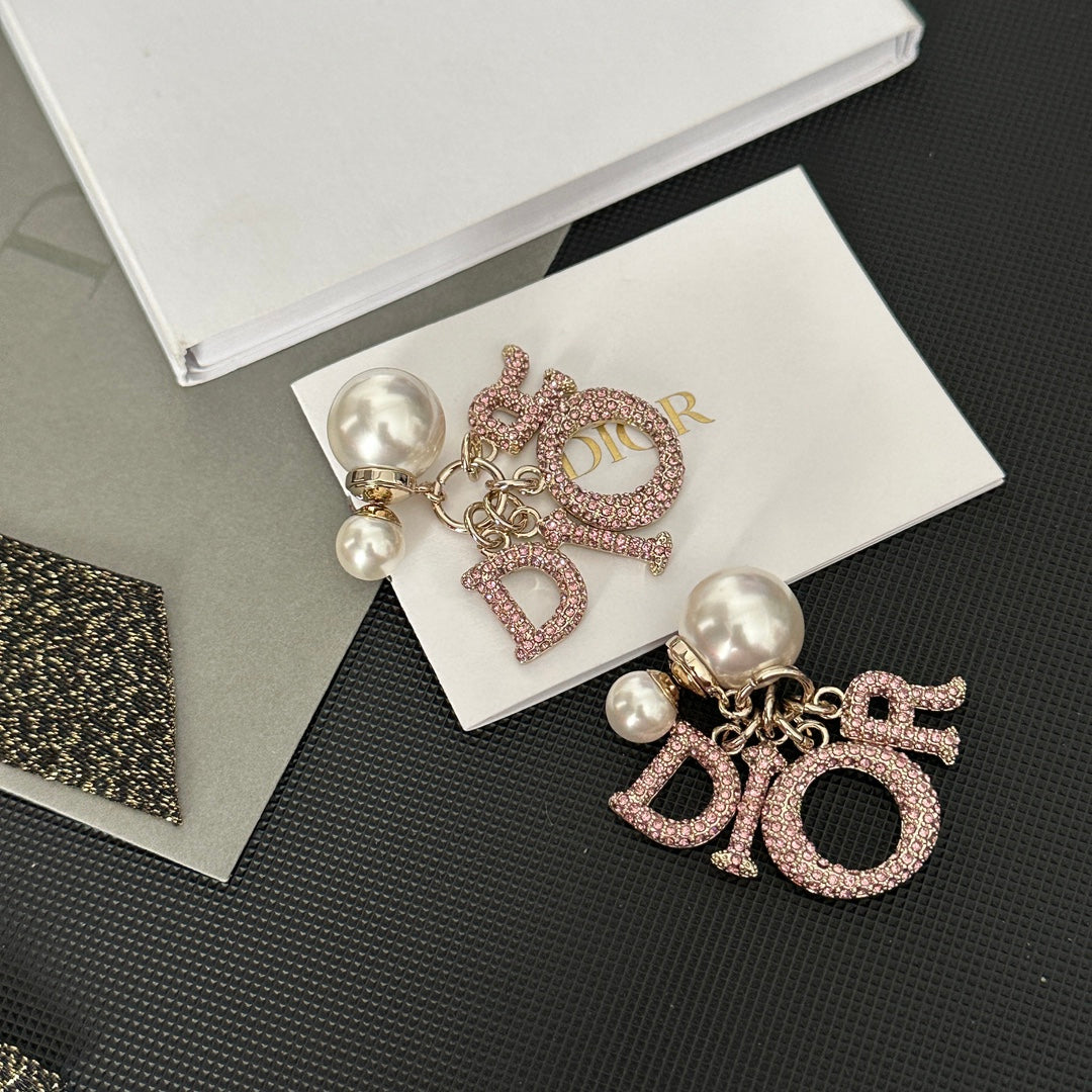 Pink Diamond Pearl Earrings
