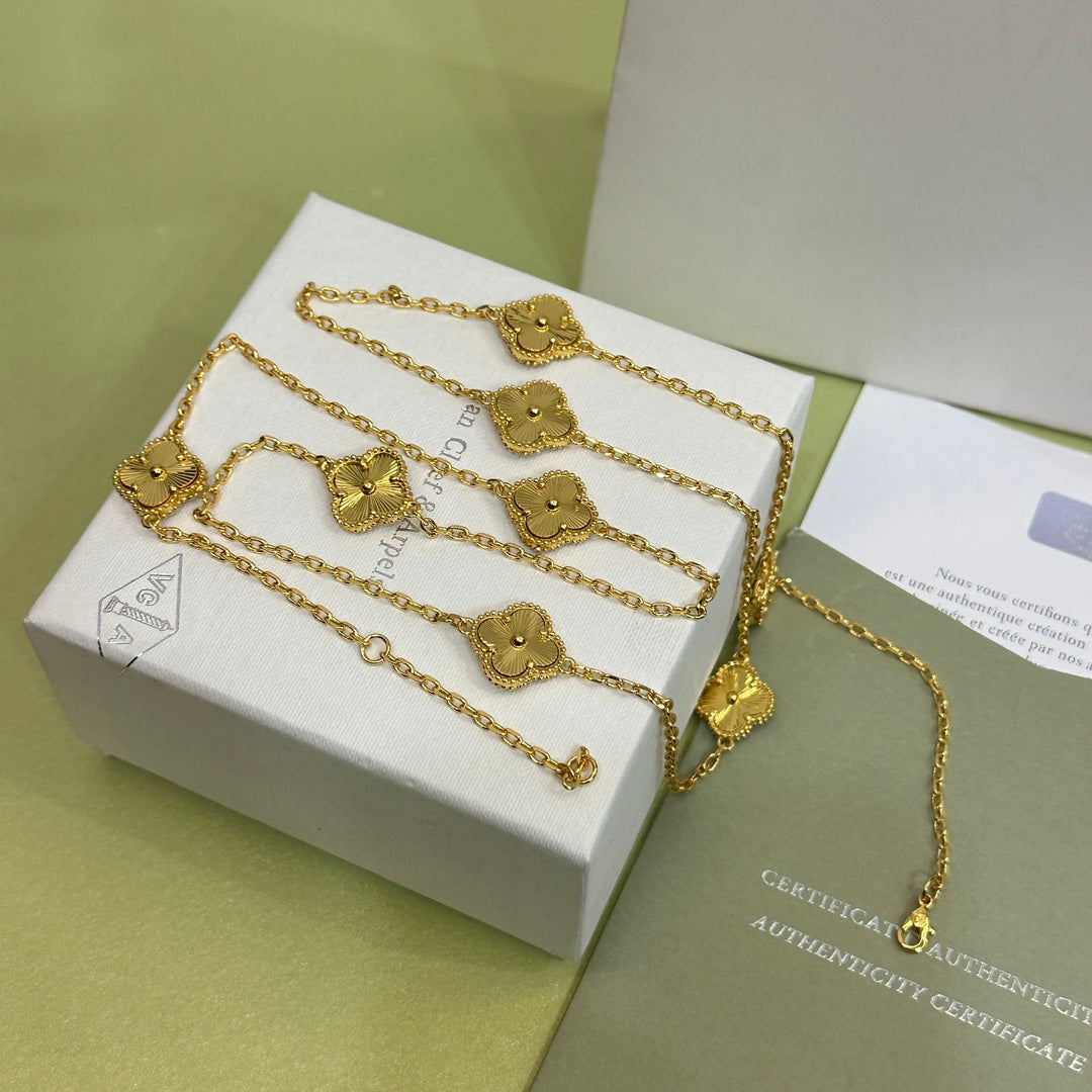 Eight Four-Leaf Clover Long Necklace