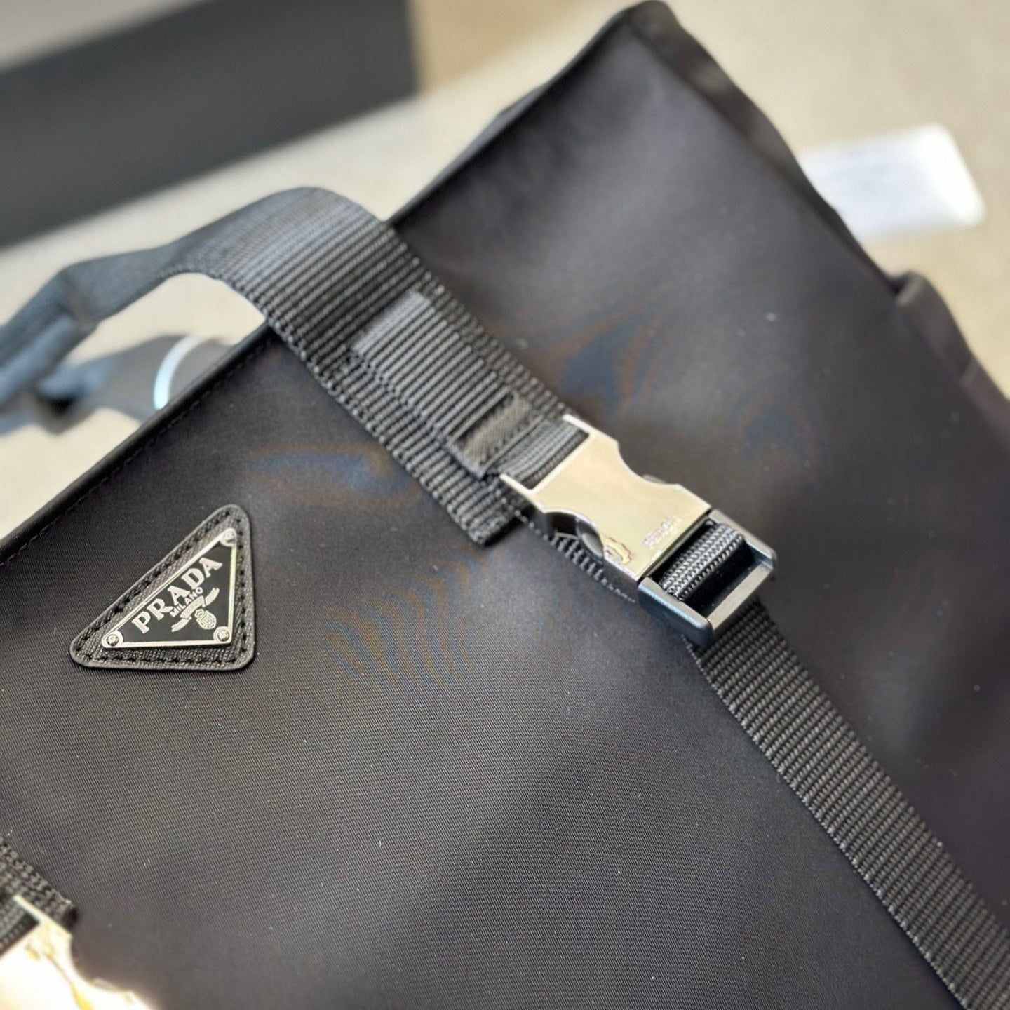 Black nylon large tote bag
