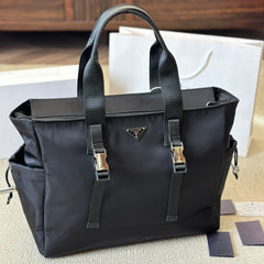 Black nylon large tote bag