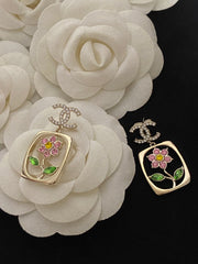 Colored Diamond Flower Pendant Earrings