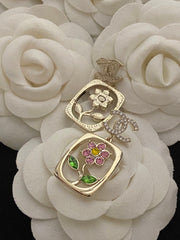 Colored Diamond Flower Pendant Earrings
