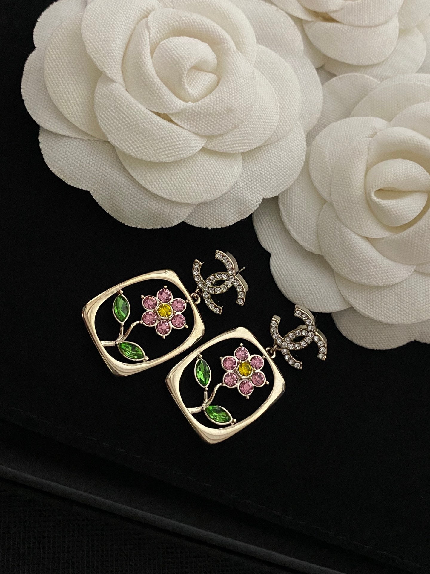 Colored Diamond Flower Pendant Earrings
