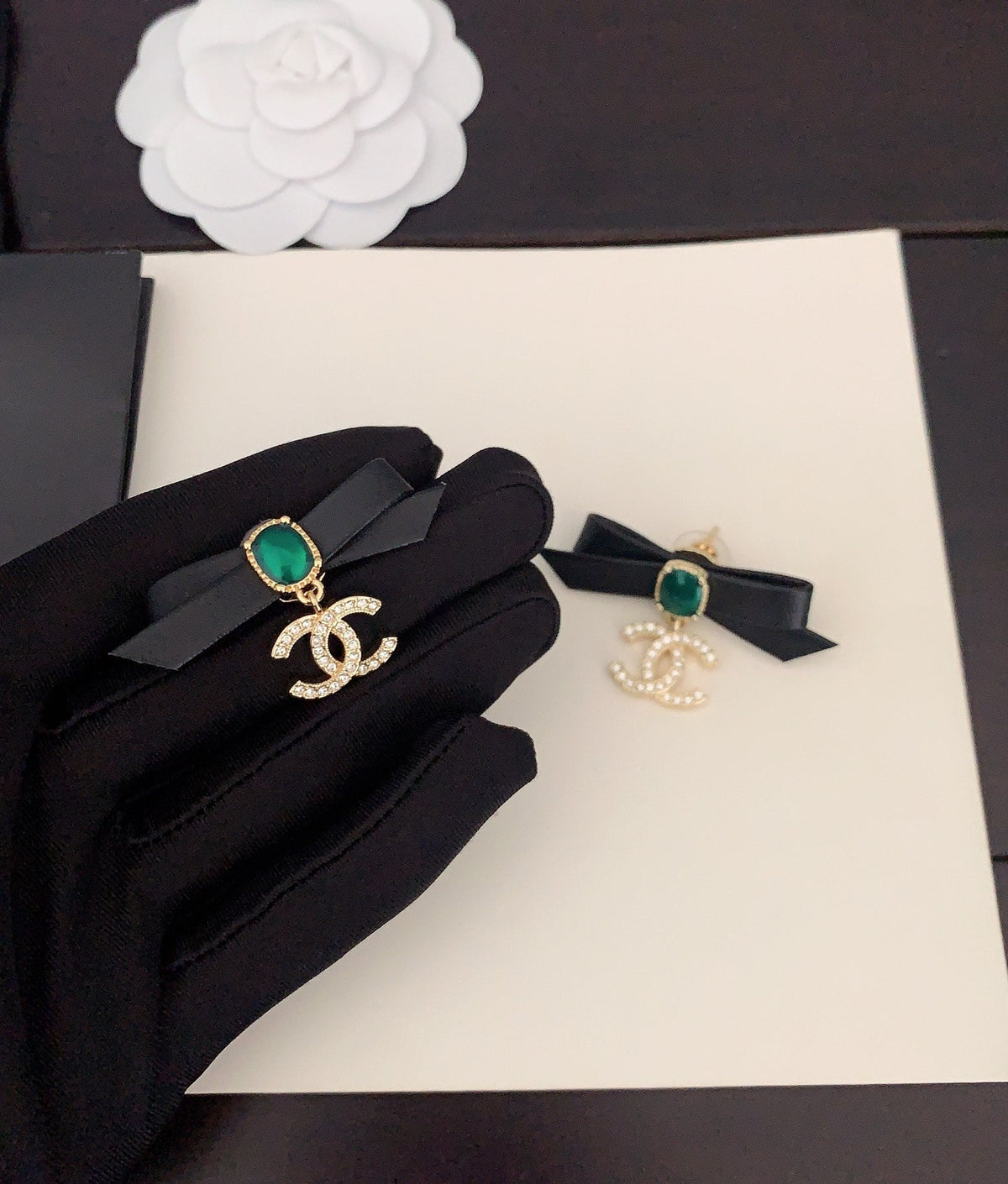 Black Leather Bow Earrings
