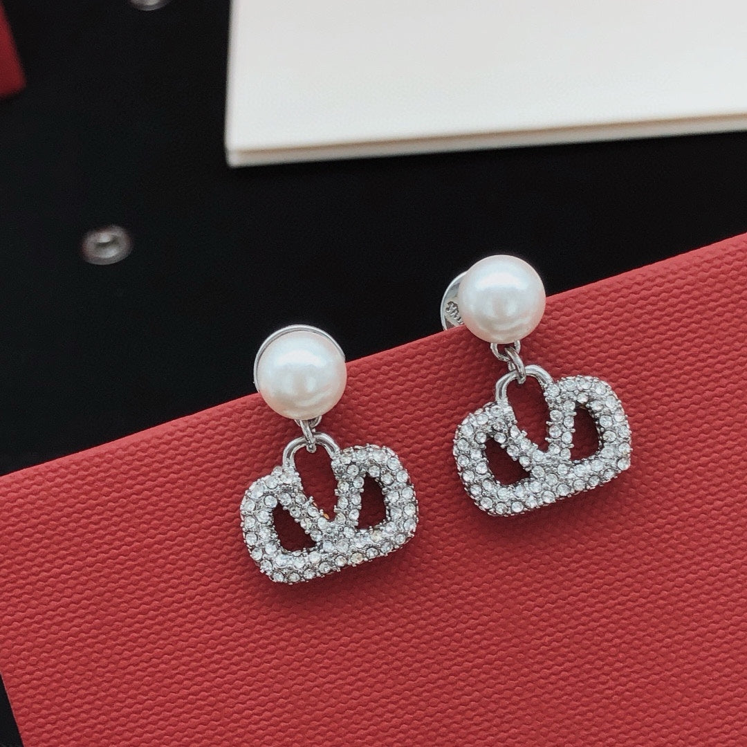 Mini Pearl and Diamond Drop Earrings