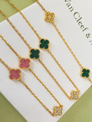 Four-leaf clover mother-of-pearl long necklace