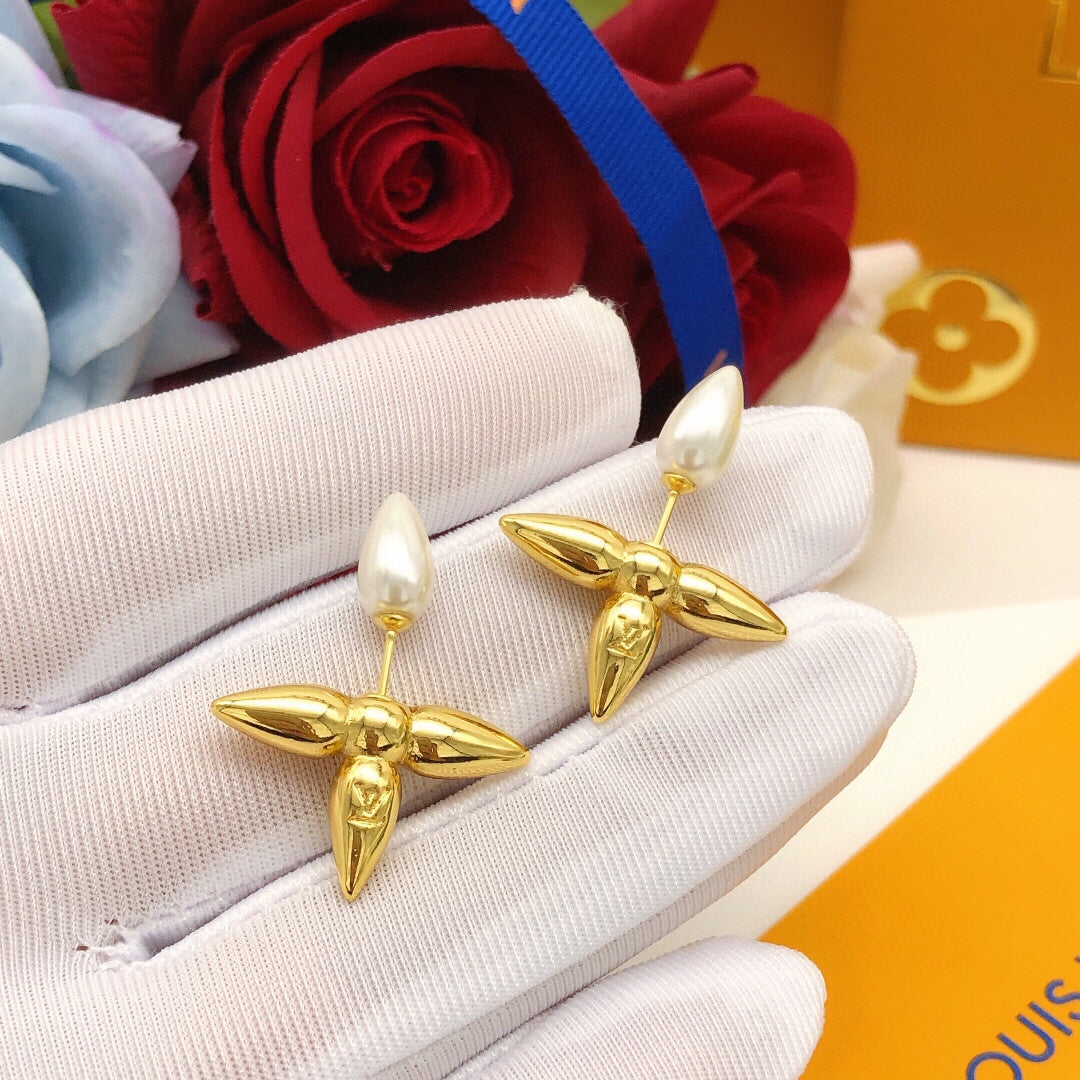Monogram Flower Pearl Earrings