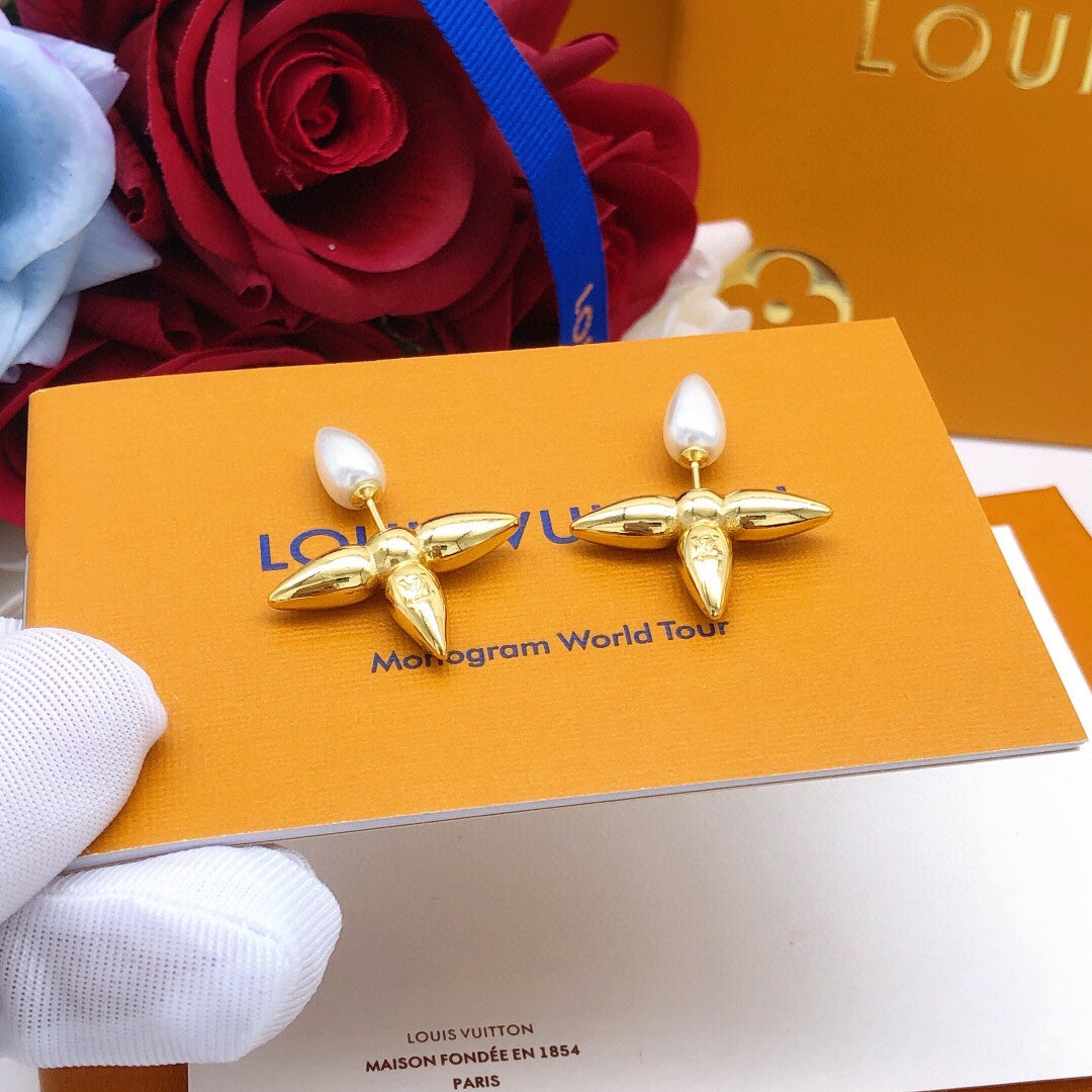 Monogram Flower Pearl Earrings