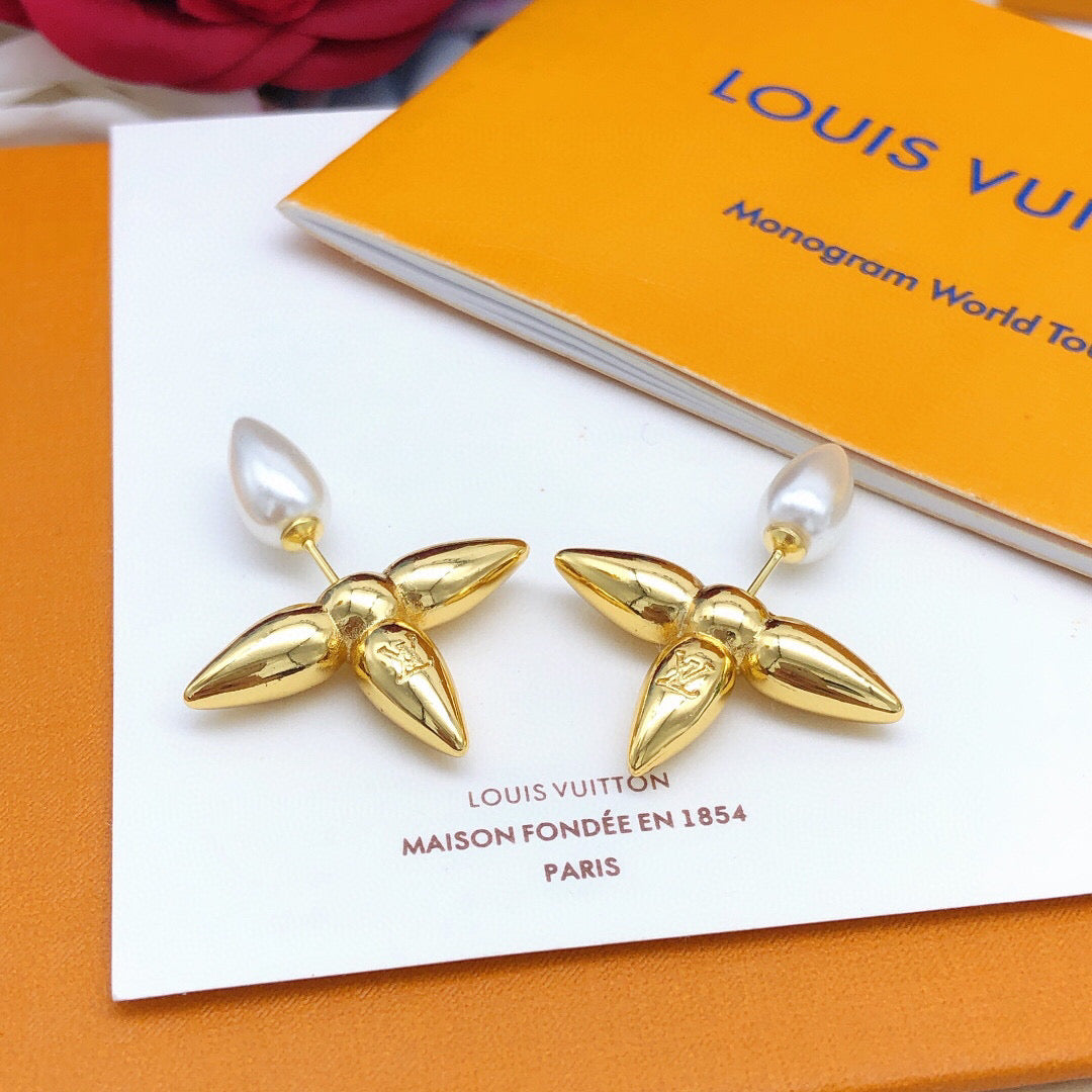 Monogram Flower Pearl Earrings