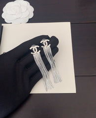 Silver Long Chain Tassel Earrings