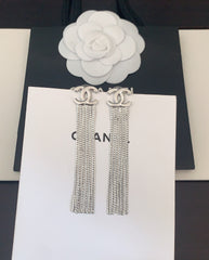 Silver Long Chain Tassel Earrings