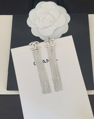 Silver Long Chain Tassel Earrings