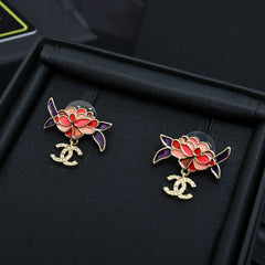 Hand-painted Enamel Flower Earrings