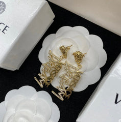 Vintage Diamond Letter Tassel Earrings