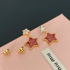 Pentagram Diamond Pendant Earrings