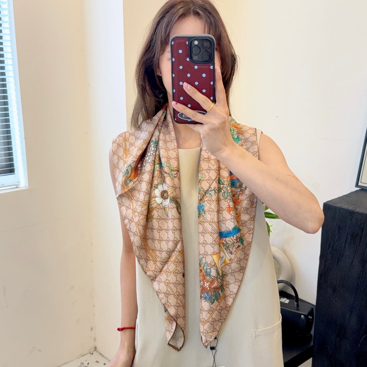 Classic silk printed floral shawl
