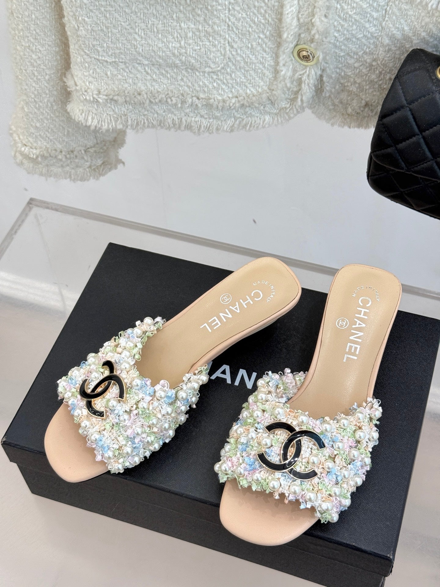 Elegant pearl kitten heel sandals
